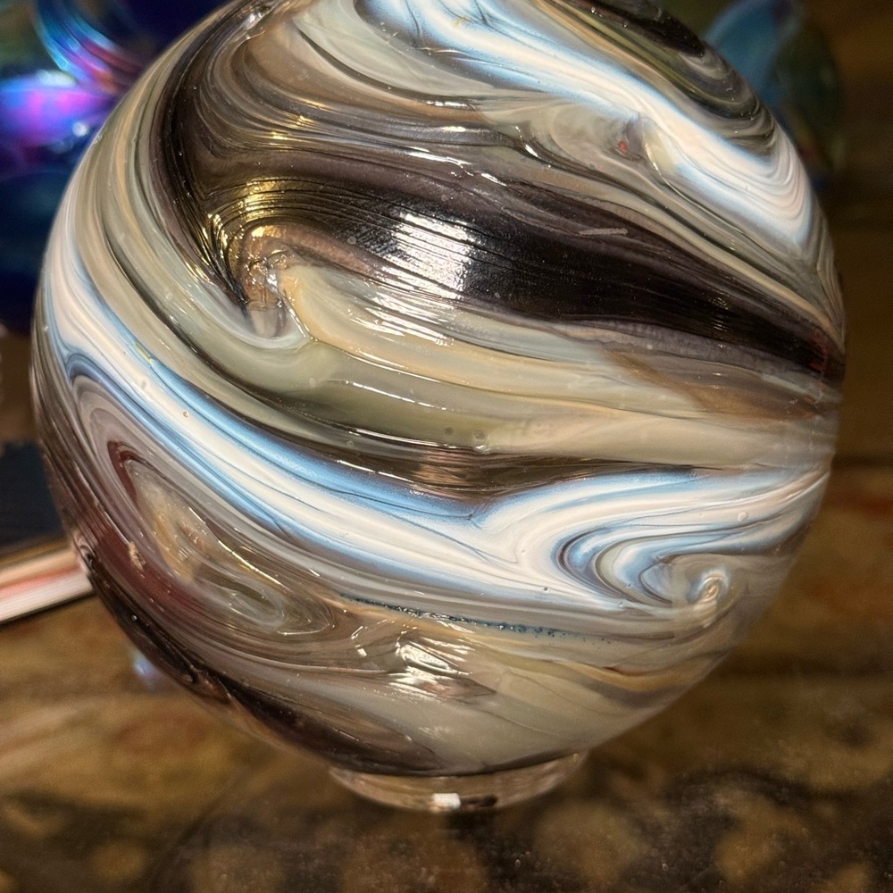 Pyromania Glass Studio Oregon Hand blown Float Black White Signed 2013